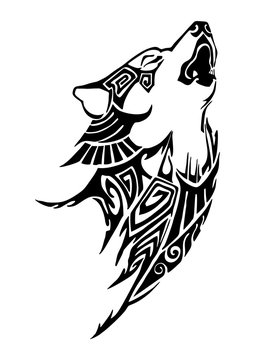 Silhouette Wolf whine head tribal tattoo design for arm or leg vector