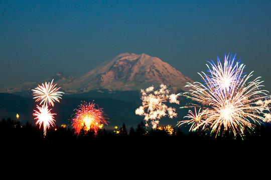 Fireworks and Mt. Rainier