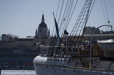 Fototapeta premium Buoys, Dolphins and, Bollards in Stockholm a spring day