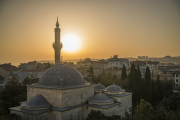 mosque silhouette at sunset