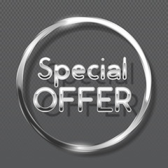 Special offer silver colored circle banner on transparent background. Vector illustration.