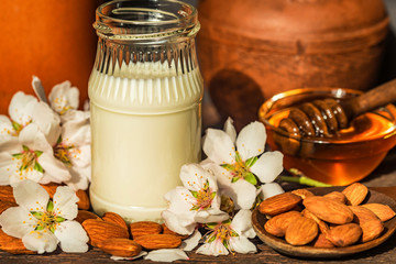 Almond with almond milk, honey and white flowers