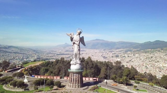 drone flight over Virgen of Panecillo Quito Ecuador
