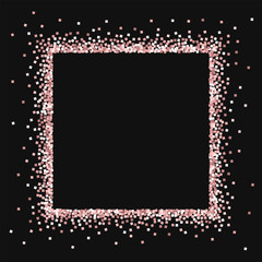 Pink gold glitter. Square abstract border with pink gold glitter on black background. Awesome Vector illustration.