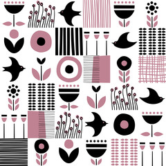 Folk art pattern in Scandinavian, Nordic style
