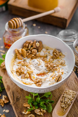 Fresh cheese with honey and walnuts