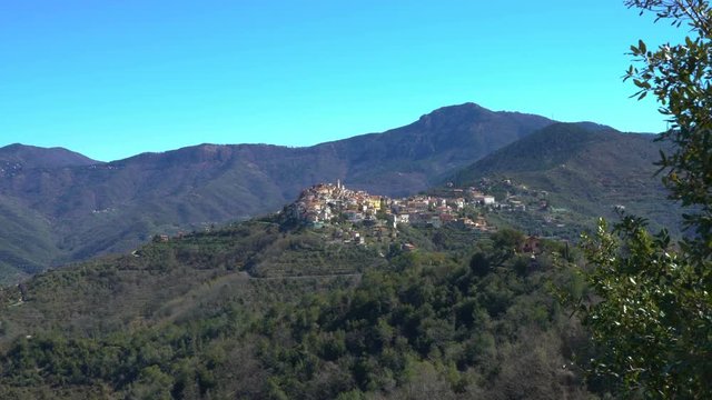 The ancient town of Perinaldo high in the mountains of Liguria in Western Italy