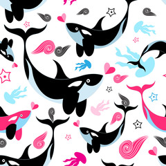 Obraz premium Seamless sea pattern enamored whales