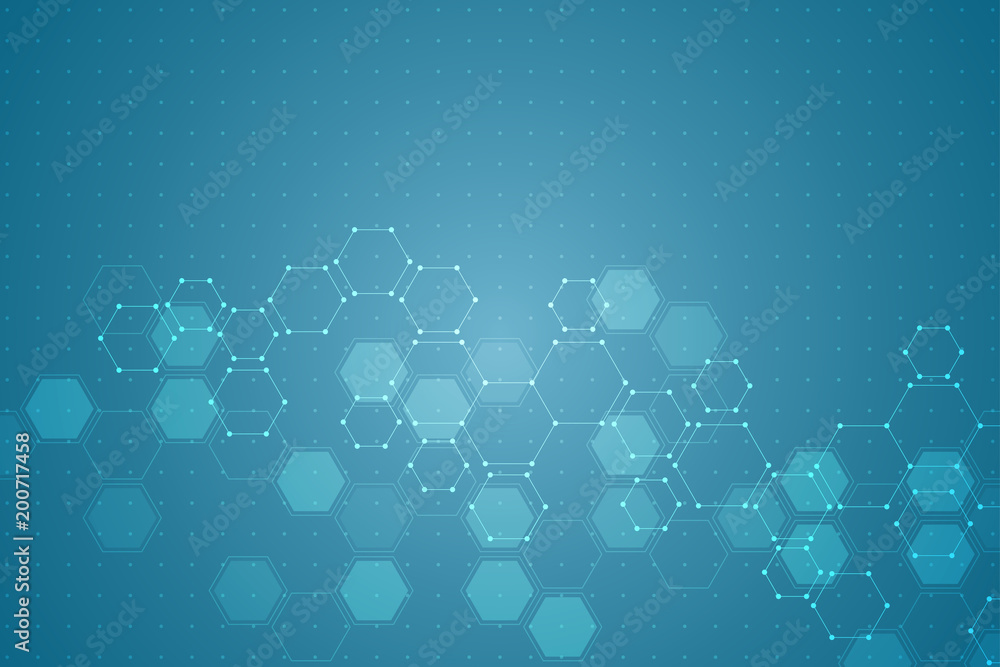 Poster technology background with hexagons. molecular structure and chemical compounds.