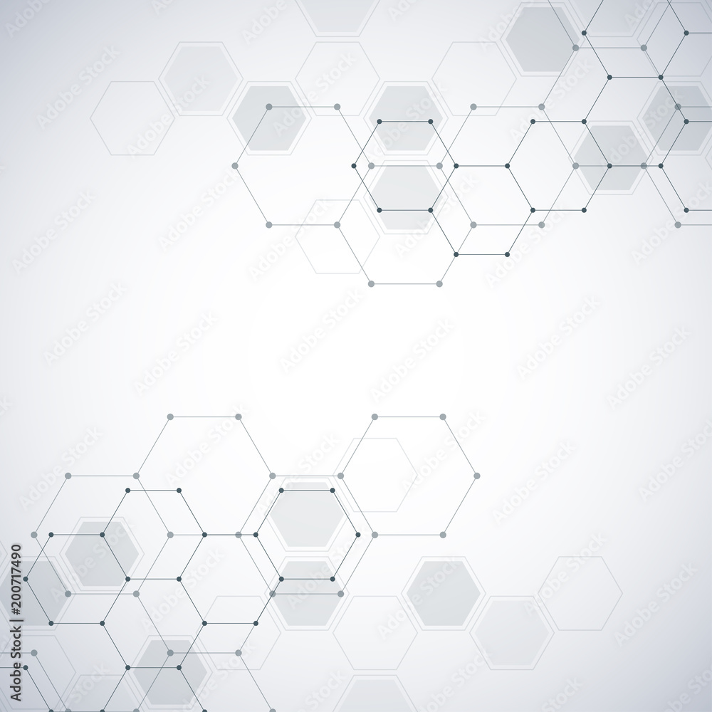 Poster Medical background or science design. Molecular structure and chemical compounds. Geometric and polygonal abstract background.