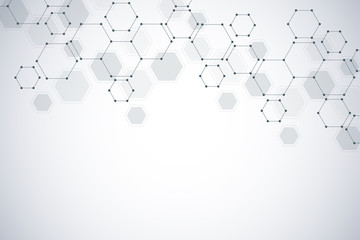 Medical background or science design. Molecular structure and chemical compounds. Geometric and polygonal abstract background.