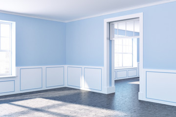 Empty room cormer with blue walls
