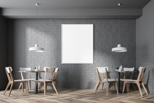 Gray brick modern cafe interior, poster