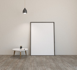 Empty room with white walls and framed poster
