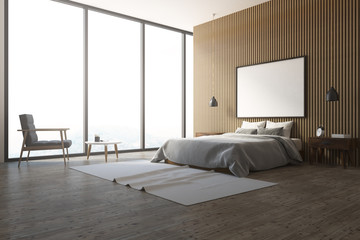 Wooden wall loft bedroom corner, poster