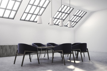 Fototapeta na wymiar Attic meeting room corner, black chairs