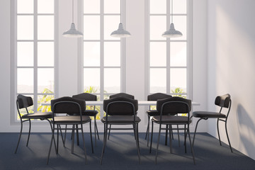 White loft dining room interior, minimalism