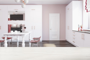 Fototapeta na wymiar Luxury kitchen with a marble table blur