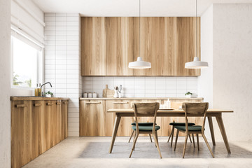 Wooden kitchen and dining room