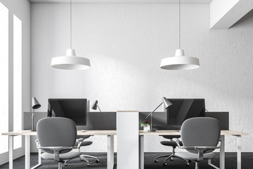 White loft open space workplace closeup