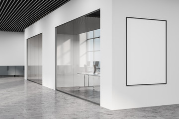 Fototapeta premium Loft white open space office lobby, poster