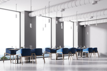 Blue chairs loft cafe corner