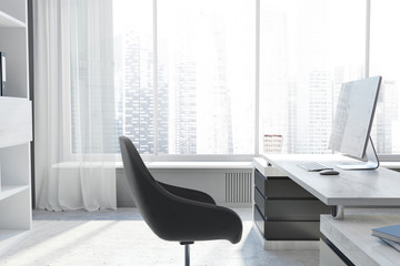 Close up of an office workplace with computer