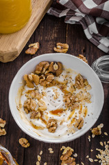 Fresh cheese with honey and walnuts