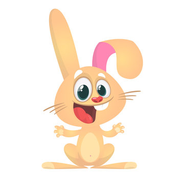 Cute excited rabbit cartoon. Vector illustration
