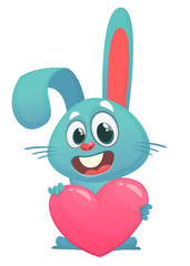 Happy cartoon rabbit holding a heart. St. Valentine's Day. Vector illustration of a smiling bunny