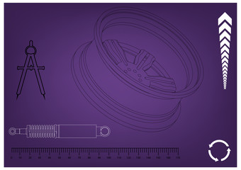wheel and shock absorber on a purple