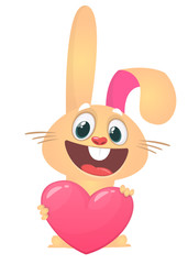 Happy cartoon rabbit holding a heart. St. Valentine's Day. Vector illustration of a smiling bunny