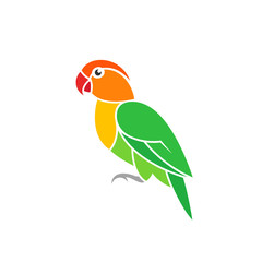 Green parrot. Lovebird. Exotic bird on white background  
