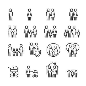 Vector image set of family line icons.