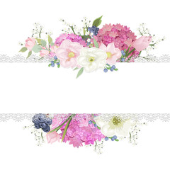 White background with a pink bouquet. Ideal for wedding invitations or greeting cards