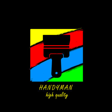 Professional Handyman Logo.  Silhouette of a spatula on a bright brush paint strokes. Stock vector. Vector illustration EPS10.