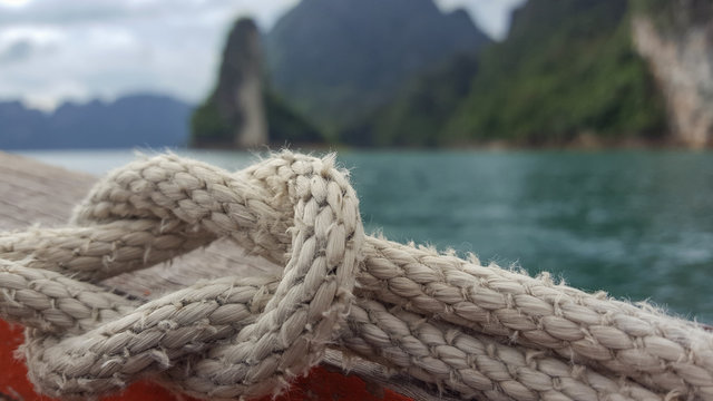 Rope knot on boat in khao sok national park Thailand