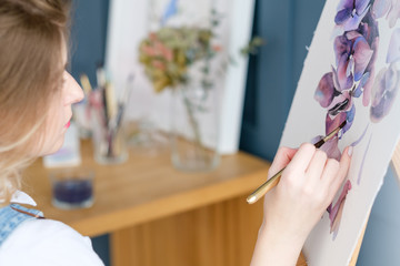 painting art classes. inspiration imagination self expression concept. woman drawing a picture