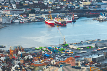 Cityscape of Bergen, Norway. Cargo port © evannovostro