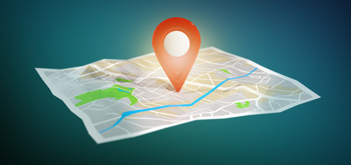 3d rendering pin holder on a map