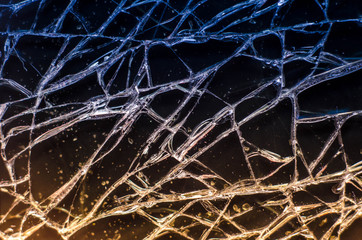 Broken phone screen. Dust scratches and shards. Macro. 