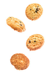 set of butter cookies with raisins isolated on white background