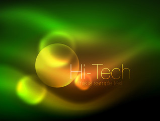 Blurred neon glowing circle, hi-tech modern bubble template, techno glowing glass round shapes or spheres. Geometric abstract background