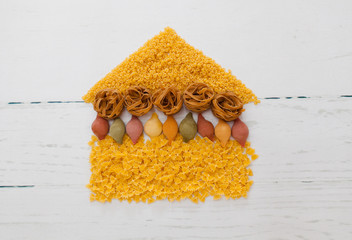 Macaroni in the form of a house