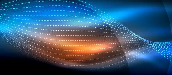 Obraz premium Glowing abstract wave on dark, shiny motion, magic space light. Techno abstract background