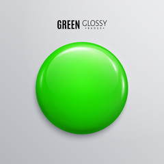 Blank green glossy badge or button. 3d render.