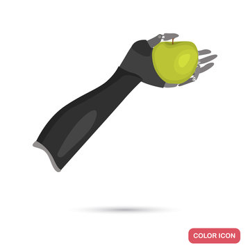 Bionic Hand Prosthesis With Apple Color Flat Icon