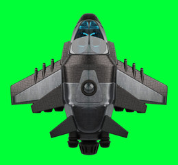 Futuristic spacecraft isolated on green background 3D rendering