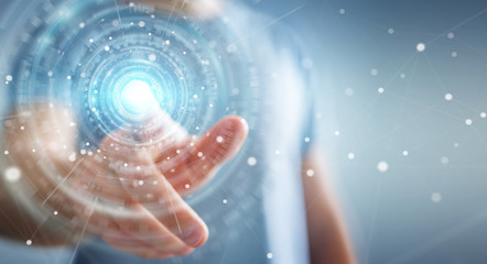 Businessman using digital network connection interface 3D rendering