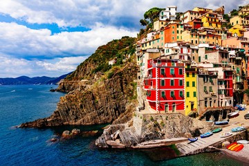 View of the village Riomaggiore. Cinque Terre National Park, Liguria Italy.